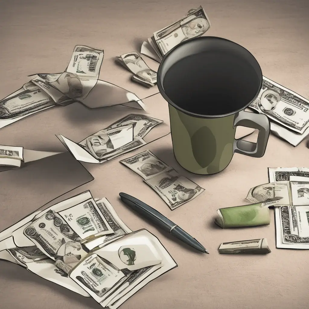 image of a cofee cup on top of money , for blog how to invest 25k
